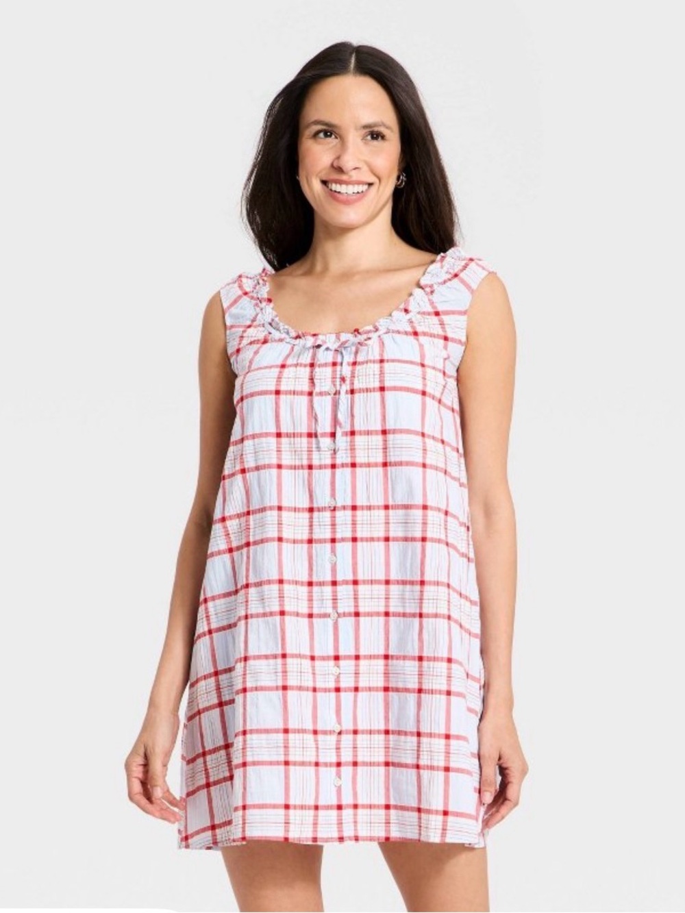 Universal Thread White and Red Plaid Sleeveless Mini Dress